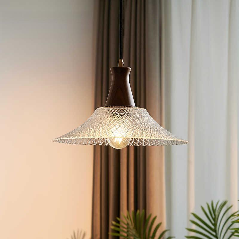 日式复古玻璃餐厅吊灯美式胡桃木吧台玄关灯法式中古卧室床头灯具