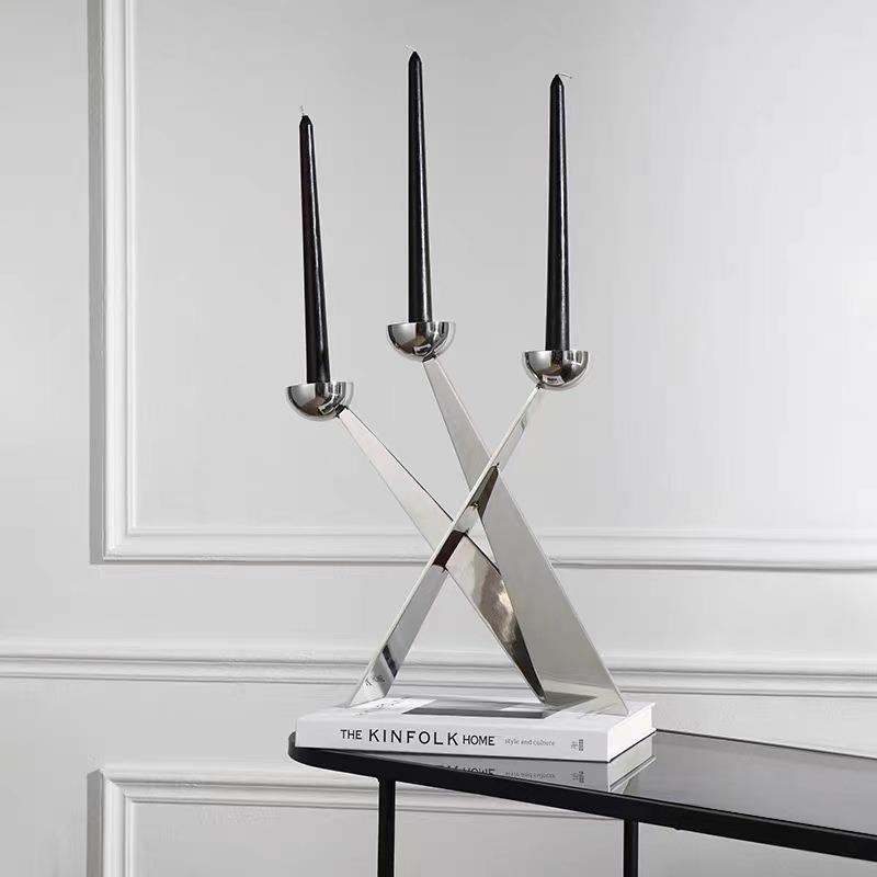 现代简约不锈钢交叉烛台摆件餐厅客厅展示架桌面家居装饰工厂