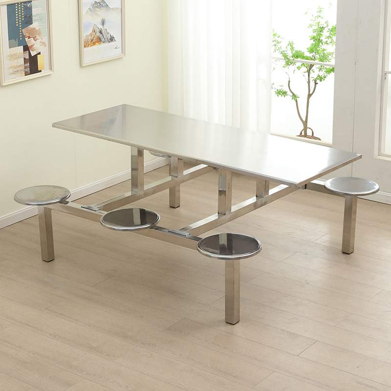 不锈钢食堂餐桌椅连体餐桌椅组合4/6/8人工厂员工小吃店学校学生