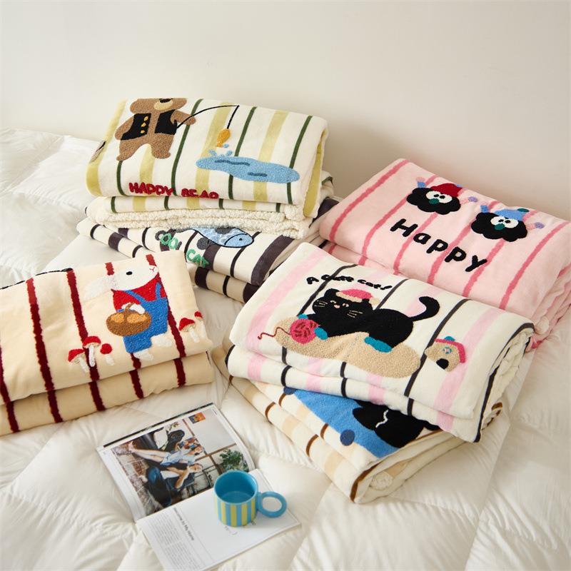 毛巾绣双层毯毛毯午睡毯子盖毯沙发宿舍卧室绒毯学生午休四季通用