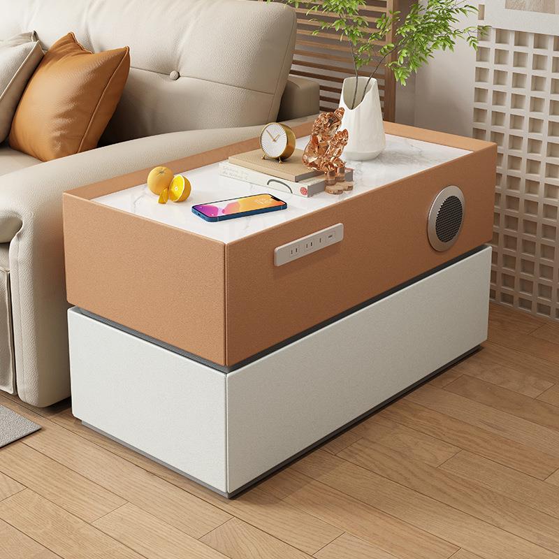 轻奢沙发边柜侧边柜客厅小户型边桌茶水柜奶油风岩板实木皮柜边几