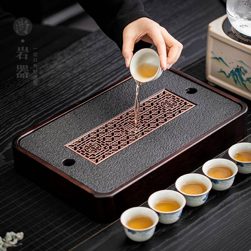 竹制茶盘家用储水茶台仿乌金石简约茶托盘排水茶托盘干泡小型茶海