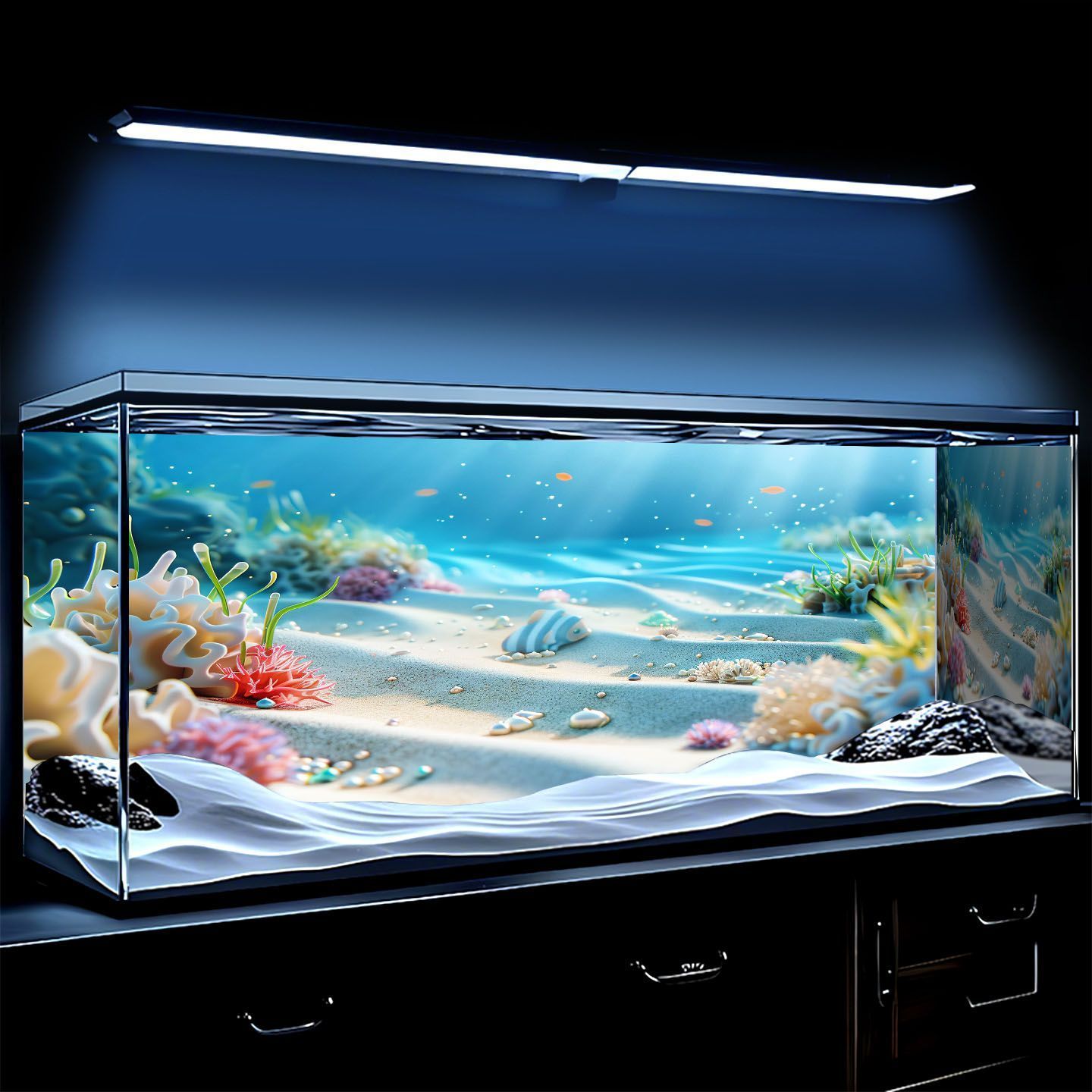 3d造景水族箱装饰画新款鱼缸背景画海洋海草5d立体高清图贴纸壁纸