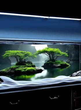 5D国风秘境岩石缸鱼缸背景贴纸8K壁画3D立体水族箱造景装饰高清图