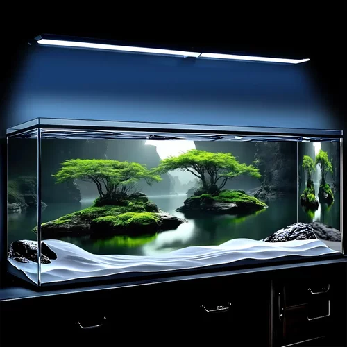 5D国风秘境岩石缸鱼缸背景贴纸8K壁画3D立体水族箱造景装饰高清图