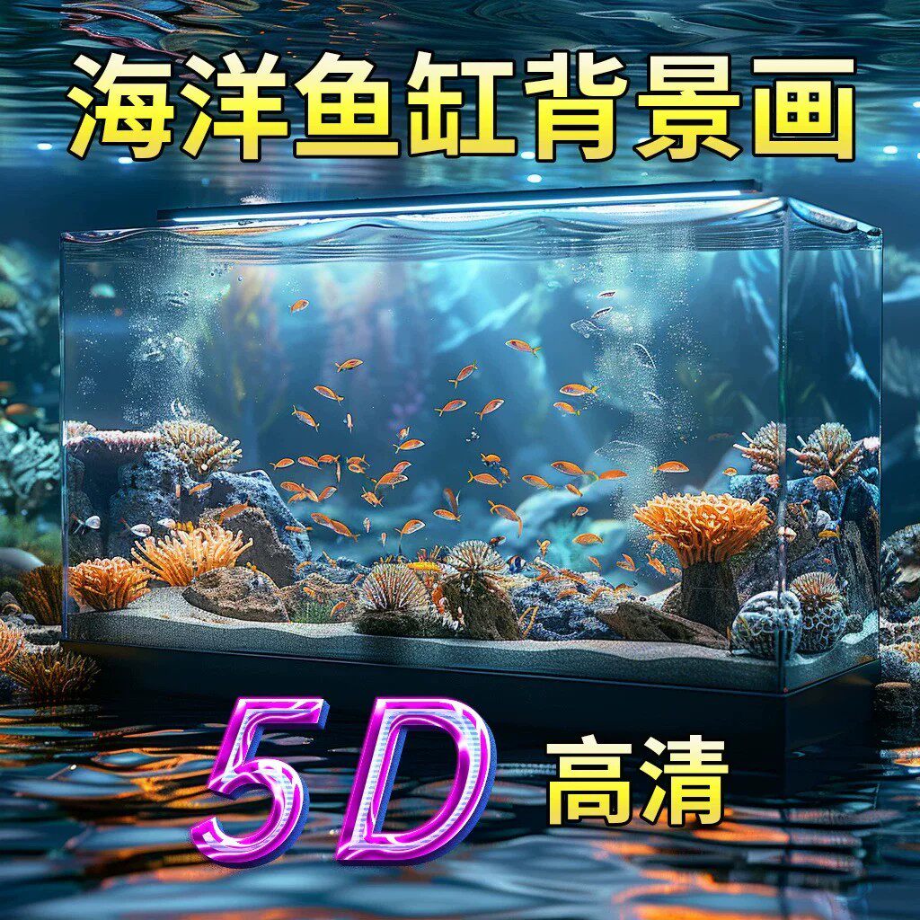 海底世界新款鱼缸背景贴纸5d立体高清图水族箱造景不透光正面贴画