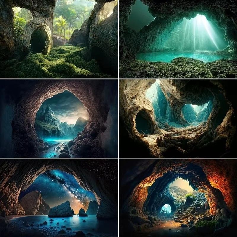鱼缸背景贴纸3d立体高清图5d水族箱洞穴造景装饰画壁纸正胶不透光