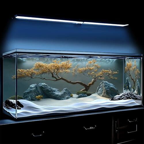 国风微景观ai新款鱼缸背景贴纸8K高清5D壁纸3d立体水族箱壁纸正胶