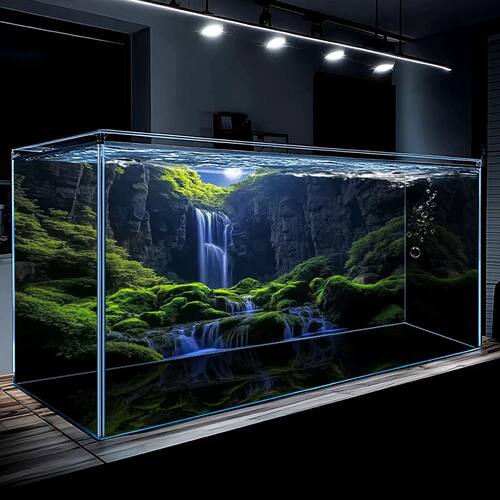 水草缸溪流缸水族箱造景装饰5d立体画高清图壁纸鱼缸背景专用贴纸