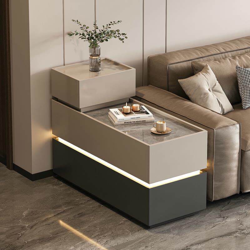 沙发边柜侧边柜客厅家用岩板实木茶几轻奢高级感边几置物架茶水柜