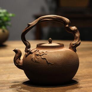提梁家用电陶炉煮茶户外炭炉烧水养生泡茶陶壶 知秋 全手工中式