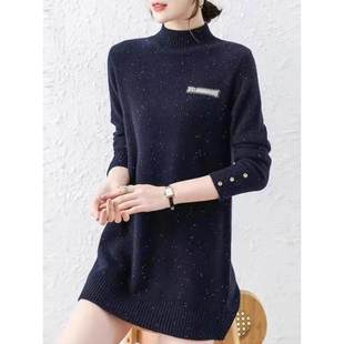 春季半高领毛衣女2025新款小个子中长款配大衣宽松内搭针织打底衫