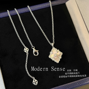 摩登圣饰S925纯银四叶草项链女轻奢高级感白贝母锁骨链生日礼物