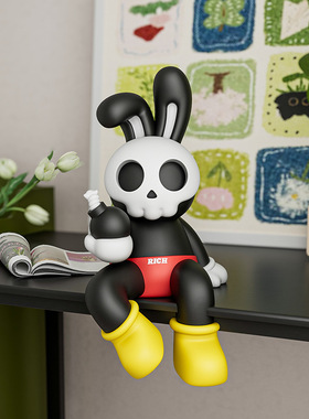 贝汉美新款卡通骷髅炸弹兔摆件轻奢高级感家居摆件网红生日礼品