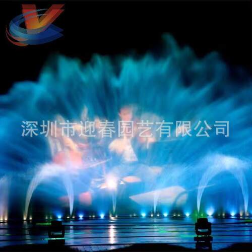 水幕电影激光秀市民广场水帘电影现代简约彩色灯光喷泉扇形