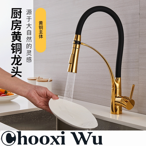 欧式拉丝厨房水龙头全铜体硅胶