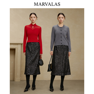 新款 曼德诗高腰半身裙季 复古菱格纹亮片设 廖廖粉丝专属