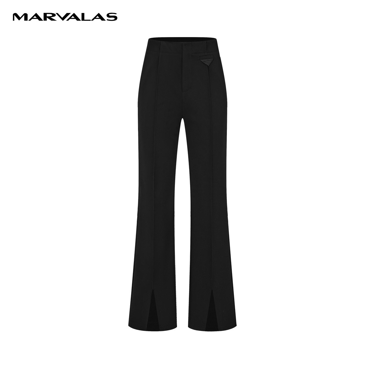 【粉丝专属】曼德诗黑色高腰喇叭裤2025春秋新款纯色弹力休闲长裤