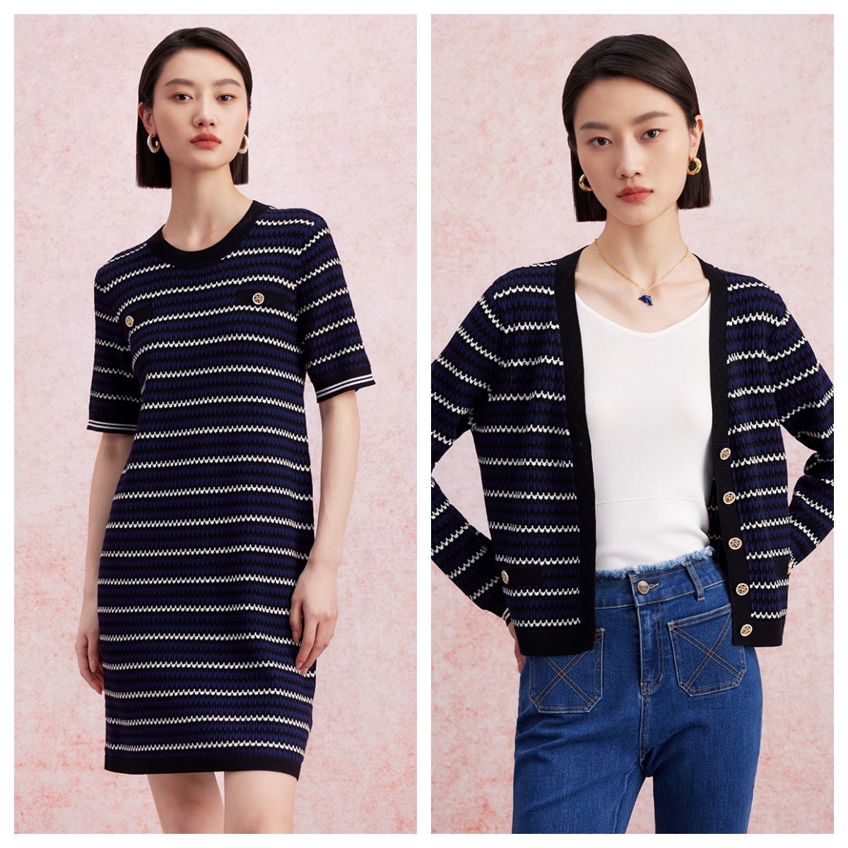 【廖廖粉丝专属】曼德诗条纹针织连衣裙2025春新,女装/女士精品,连衣裙,淘宝优惠券,粉丝福利购,淘宝优惠卷