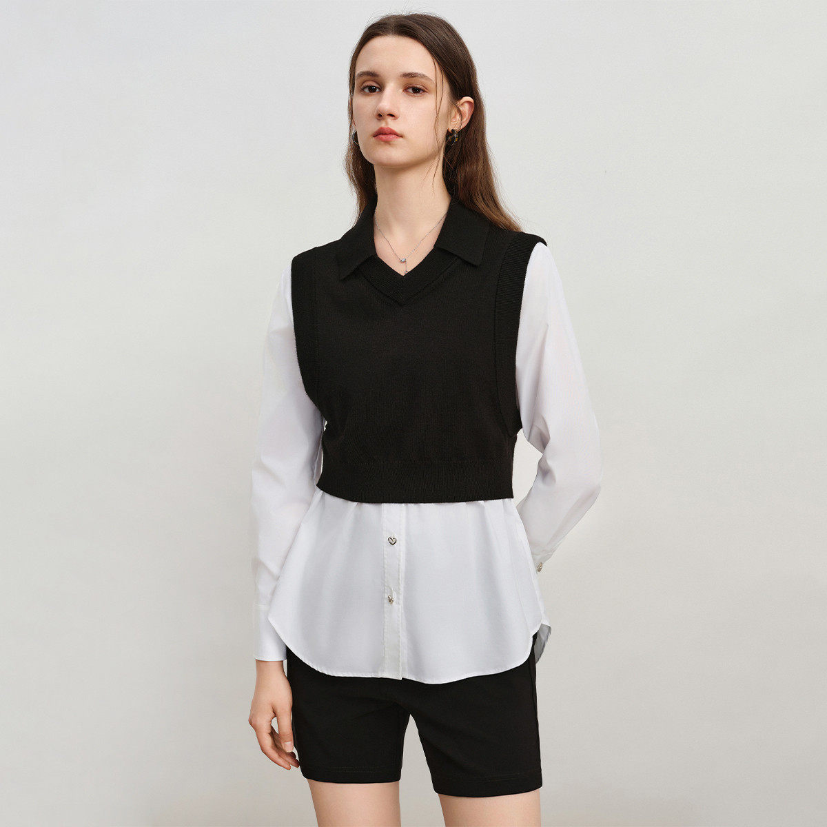 【呼呼严选粉丝专属】撞色假两件针织衫秋季拼接设计感套头衫