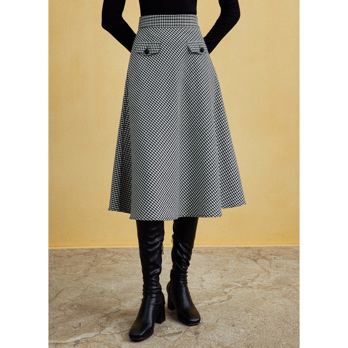 【廖廖粉丝专属】复古撞色格纹半身裙秋季高腰a字