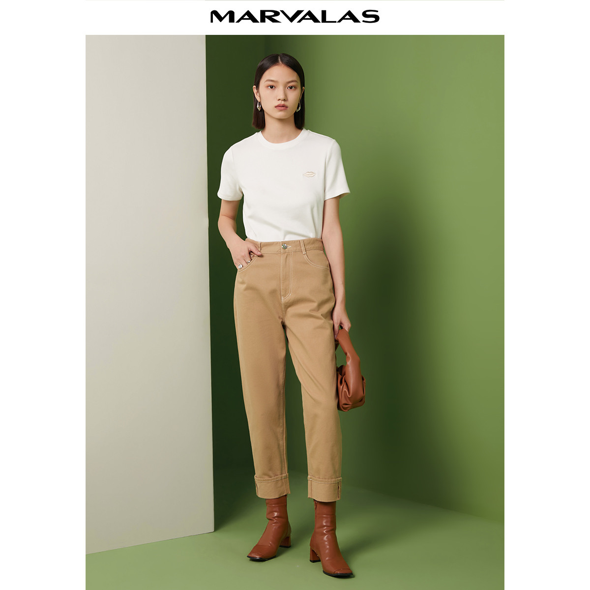 【廖廖专属】【曼德诗】牛仔裤女2023秋季全棉高腰哈伦裤休闲裤百