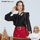 曼德诗黑色雪纺衬衣女设计感 呼呼专享