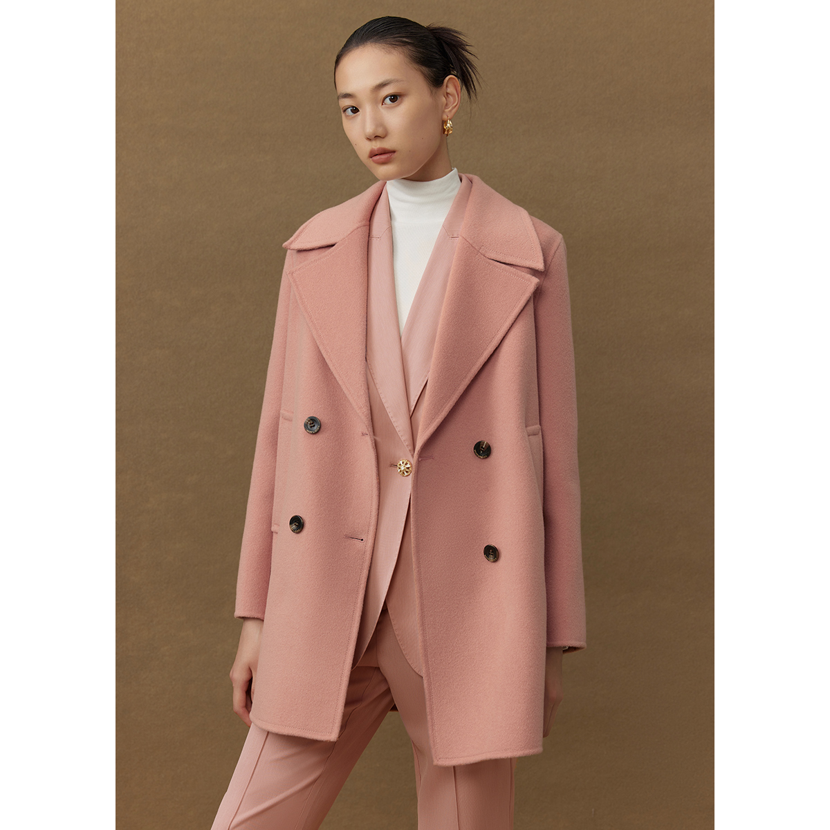 【廖廖专属】【商场同款】曼德诗双面呢全羊毛大衣翻领双排扣百搭