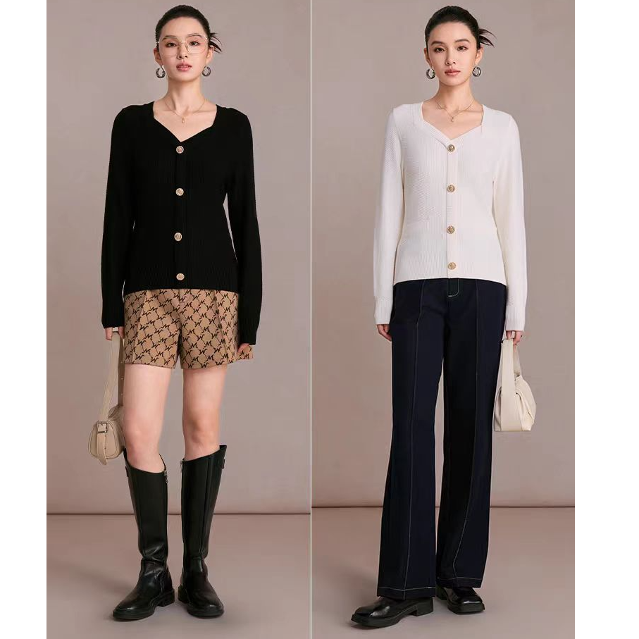 【呼呼专享】【商场同款】曼德诗绵羊毛混纺针织衫秋冬季提花套头