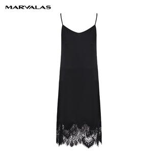 【呼呼严选粉丝专享】曼德诗无袖收身长裙新品设计感垂坠拼接蕾丝