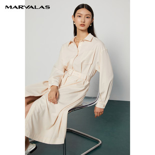 【呼呼严选粉丝专享】D530087衬衫连衣裙中长款春季收腰开叉OL气