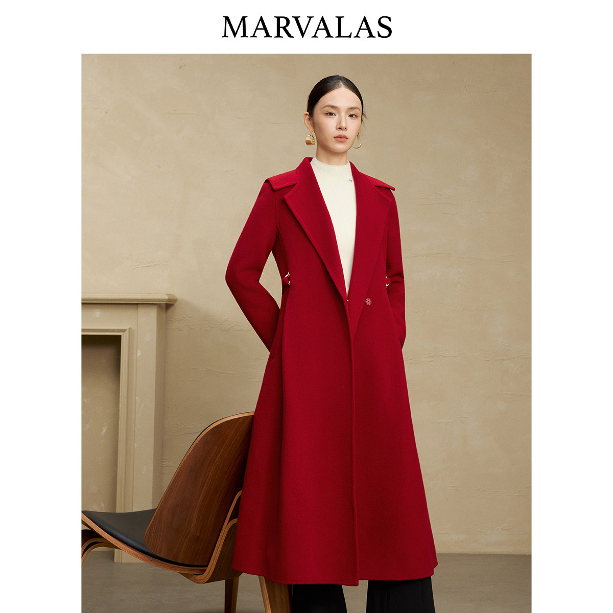 【粉丝专属】绵羊毛红色大衣2025冬季新款时尚中长款毛呢外套女41