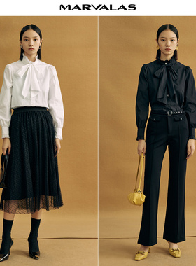 【呼呼严选粉丝专享】曼德诗衬衫女冬季新款设计感时尚飘带法式复