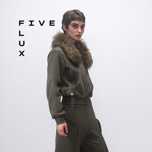 FIVE FLUX URBAN系列2026新款可拆卸毛毛立领卫衣秋冬拉链外套女
