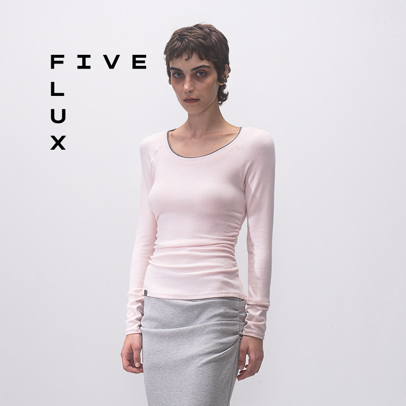 FIVEFLUX一字肩长袖T恤女