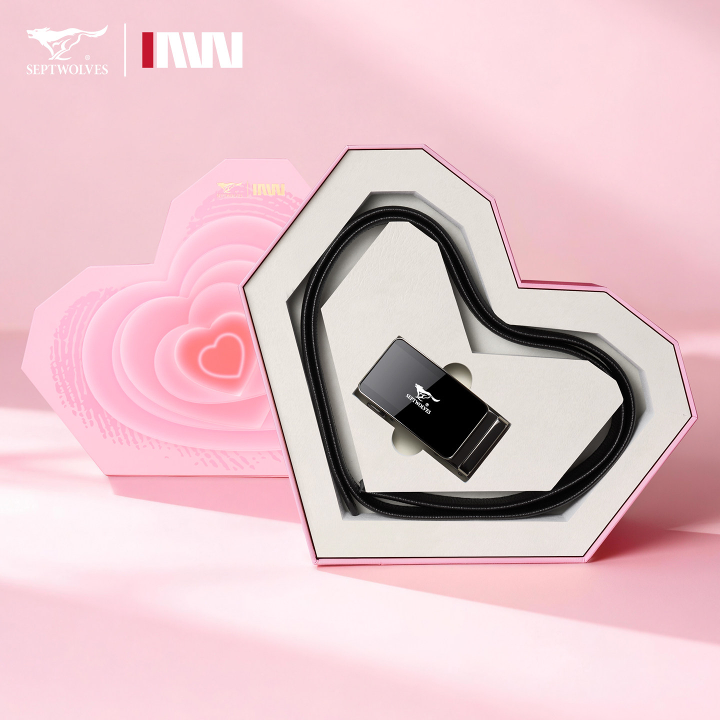 七匹狼男士腰带潮流百搭自动扣情人节爱心礼盒送男友腰带