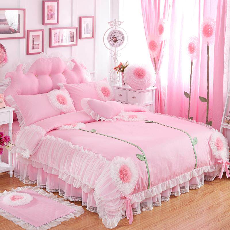 夏秋韩版纯棉公主床上四件套1.8m床双人全棉2.0m床裙式唯美蕾丝