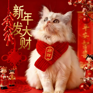宠物猫咪围脖小狗项圈毛绒可爱围巾围兜狗狗保暖配饰红色喜庆新年