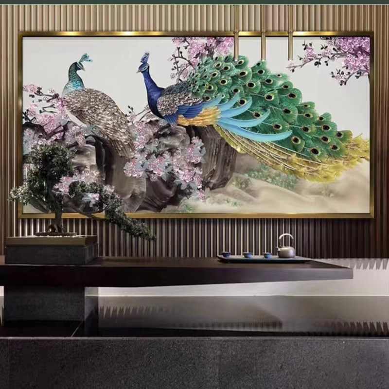 珐琅彩装饰画孔雀新中式定制客厅沙发背景墙中国风绝代双骄挂画图片