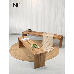 Ni+尼家全实木长凳侘寂风餐椅家用凳子客厅设计师网红原木长条凳