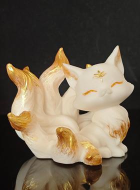 菩提象牙果红红火火九尾狐可爱家居车摆件