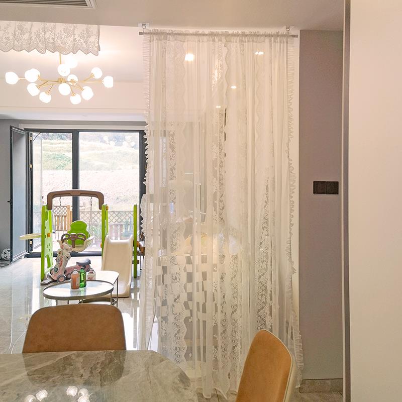 蕾丝纱帘隔断客厅卧室纱帘纱帘屏风帘子客厅隔间墙悬挂式折叠玄关