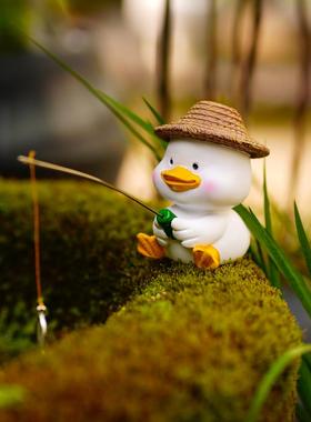 可爱小鸭子钓鱼水族箱假山流水古法鱼缸造景装饰花园盆栽景观摆件