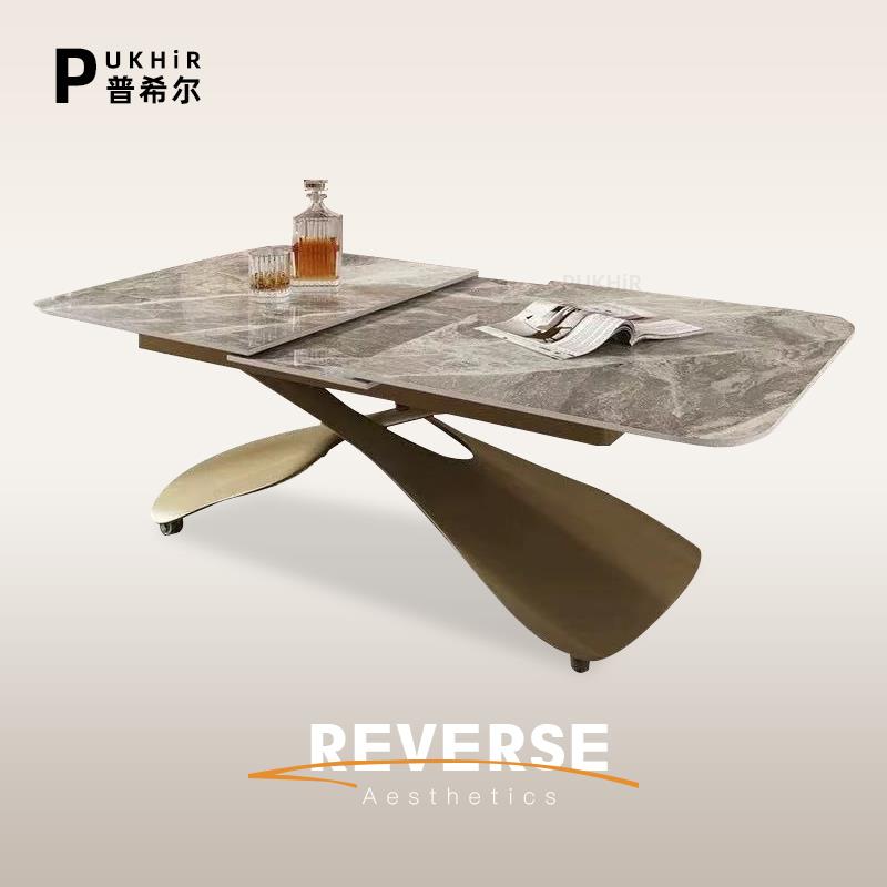 升降茶几餐桌两用一体小户型客厅家用多功能可伸缩折叠岩板茶几