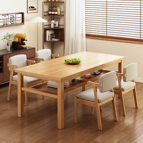 实木餐桌一桌四椅组合家用小户型吃饭桌子长方形大板桌饭桌桌面