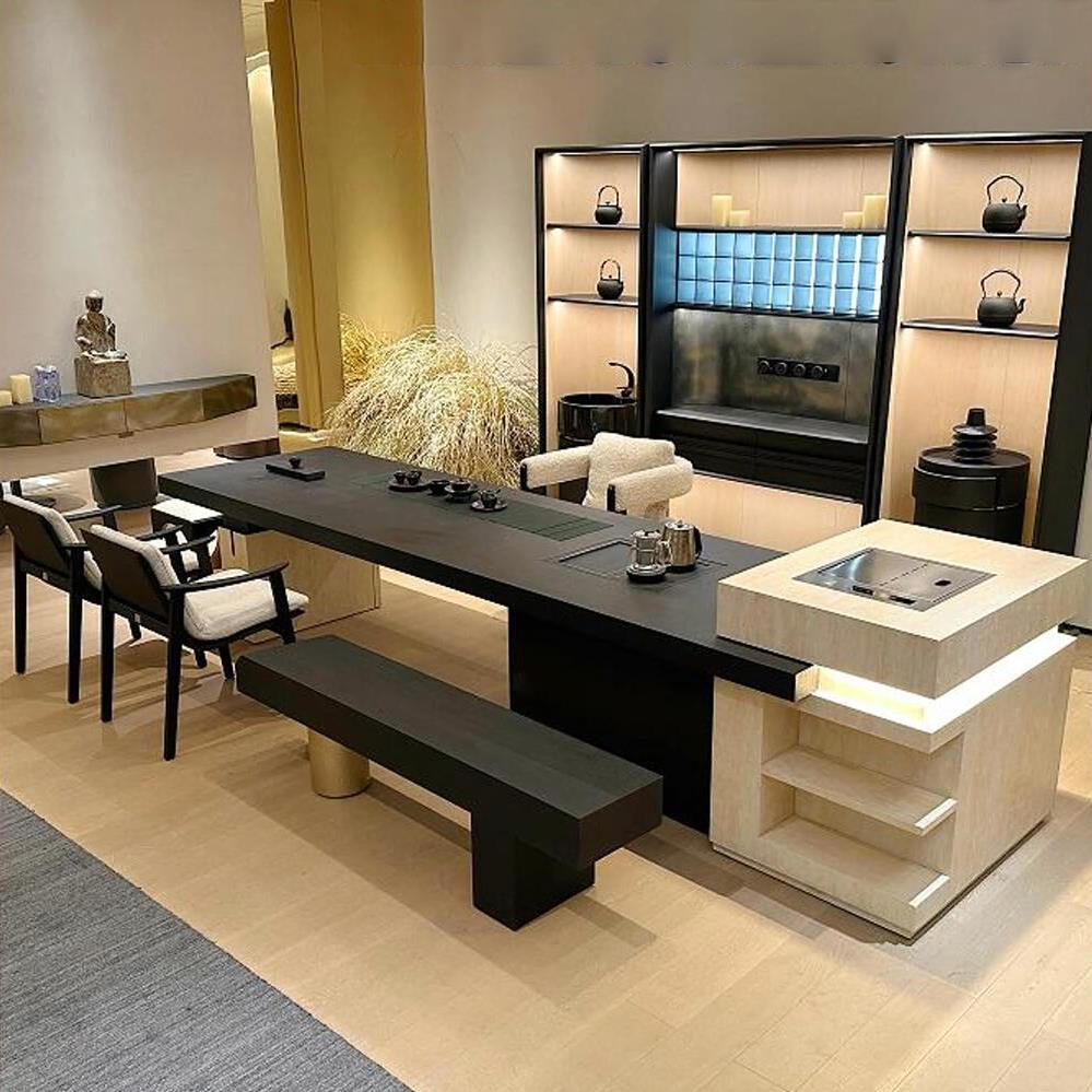 轻奢2025新款升降茶桌高端实木岛台泡茶办公一体多功能老板泡茶桌