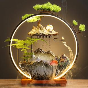 喷泉客厅加湿器办公室乔迁新居开业礼装 流水摆件家用倒流香中式 饰