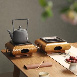 烧水炉子 竹编茶炉围炉煮茶火炉烧炭炉创意家用室内橄榄炭炉子中式