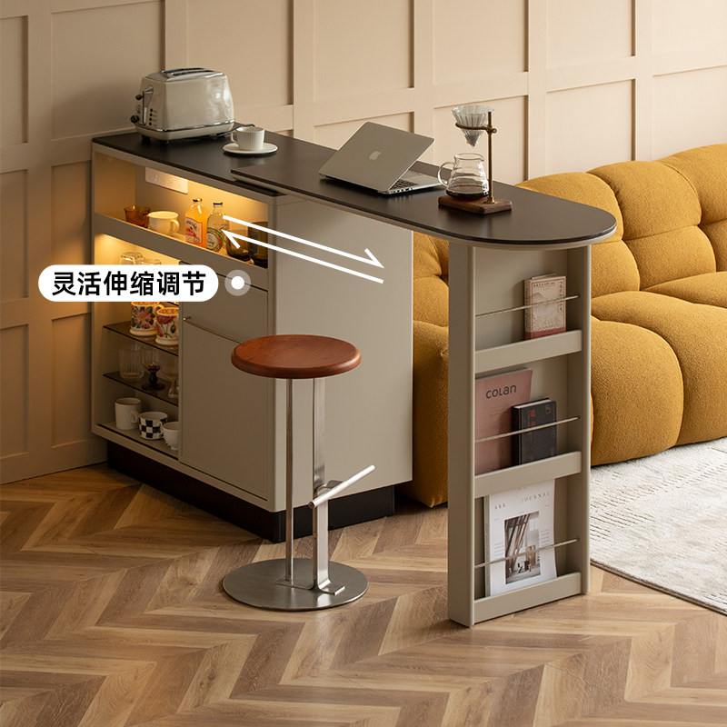伸缩岩板吧台桌家用吧台柜饭厅酒柜餐柜一体客厅隔间柜小吧台