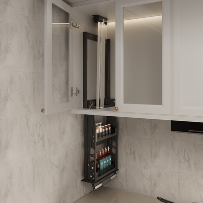 厨房吊柜升降拉篮下拉式橱柜垂直上下调味置物架小型定制极窄手动